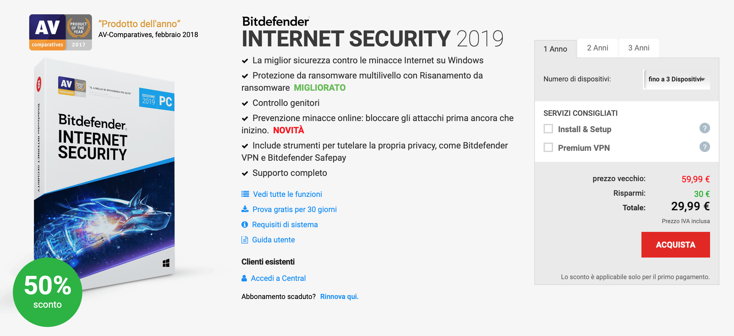 Bitdefender Internet Security 2019 sconto