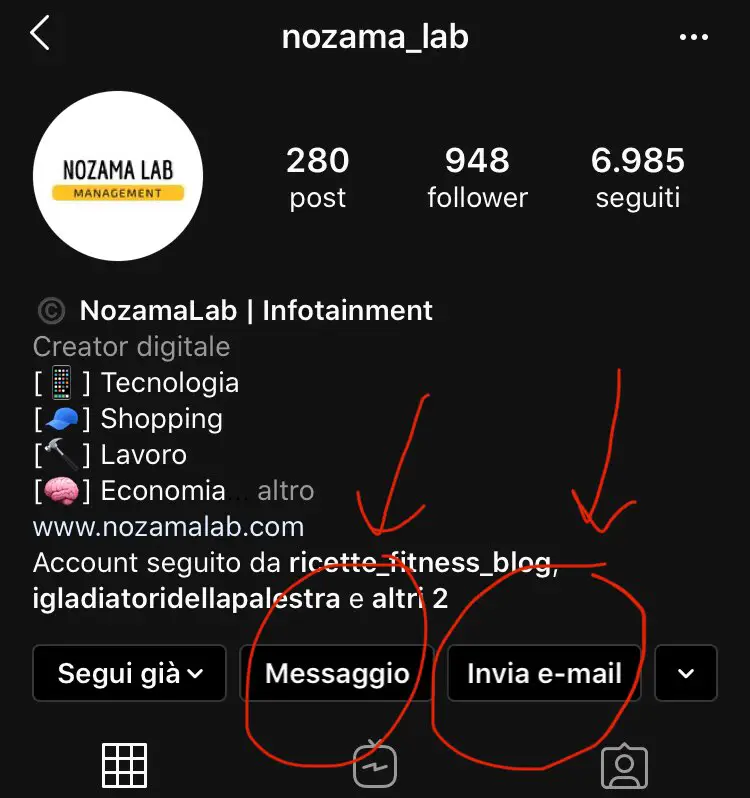 contattare pagina instagram