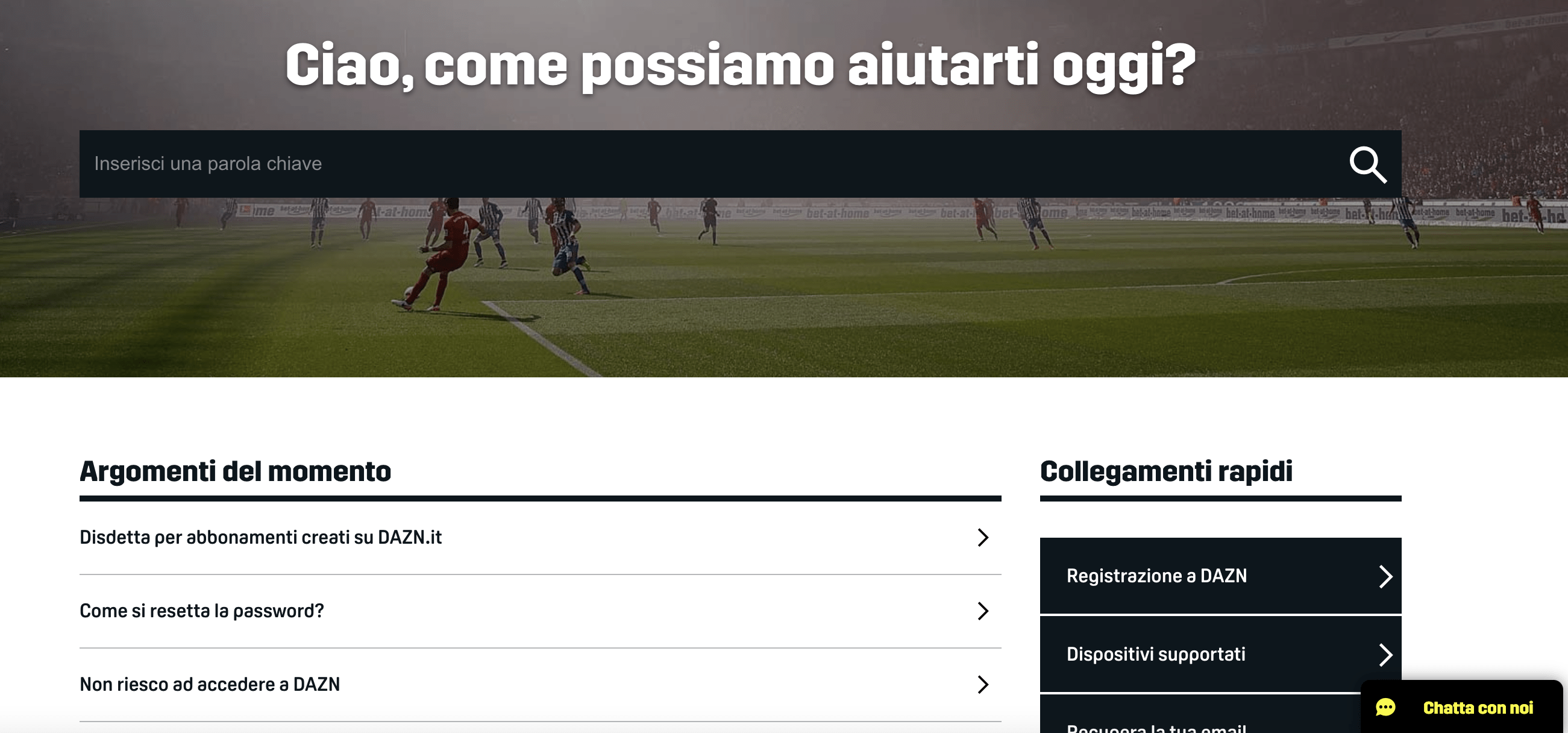 pagina assistenza clienti DAZN