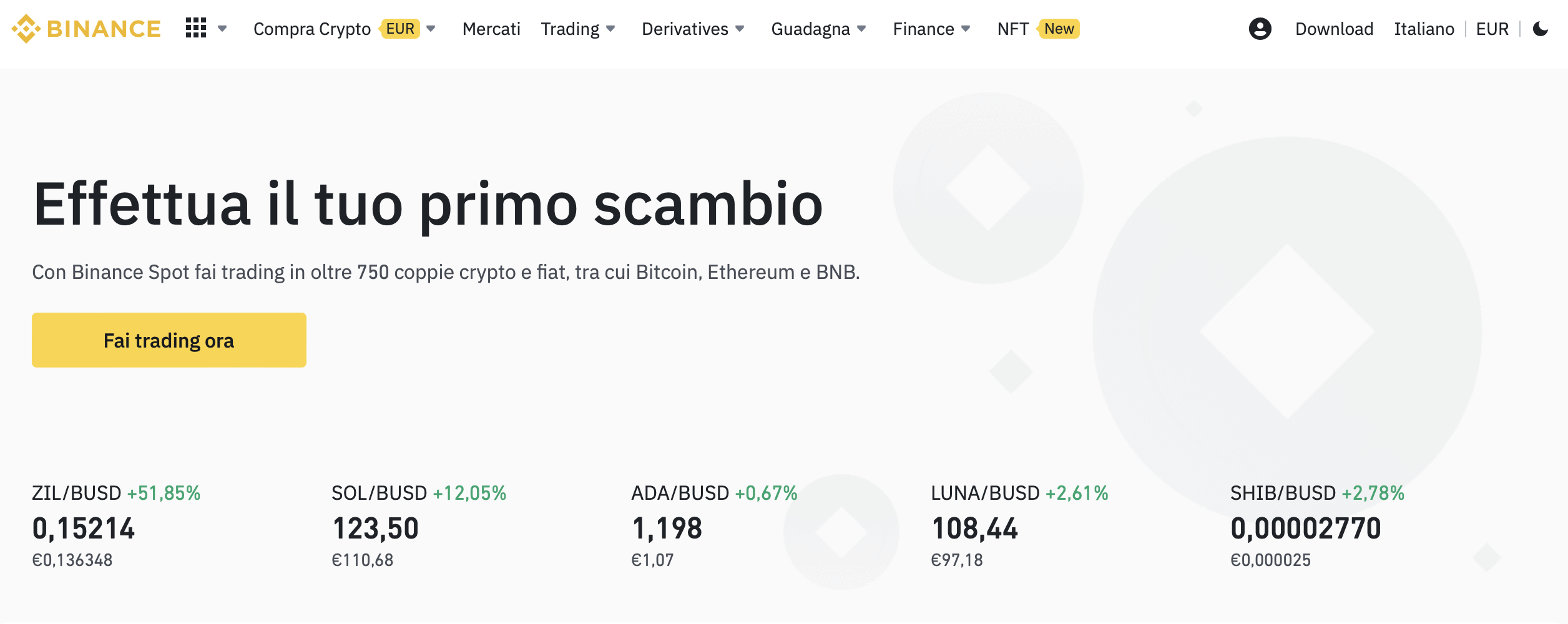 accedere a binance