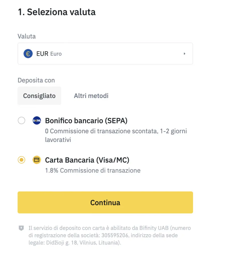 come acquistare ethereum su binance con carta