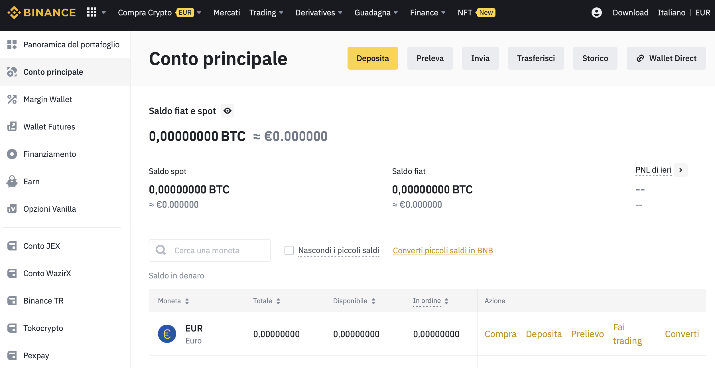 deposito fiat binance per acquistare ETH