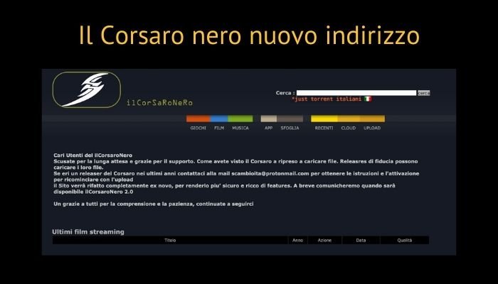 il corsaro nero nuovo indirizzo